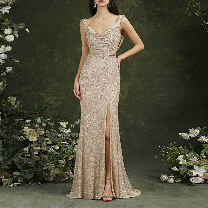 Sexy Solid Color Camisole Slit Fashion Party Evening  Wedding Guest Dress