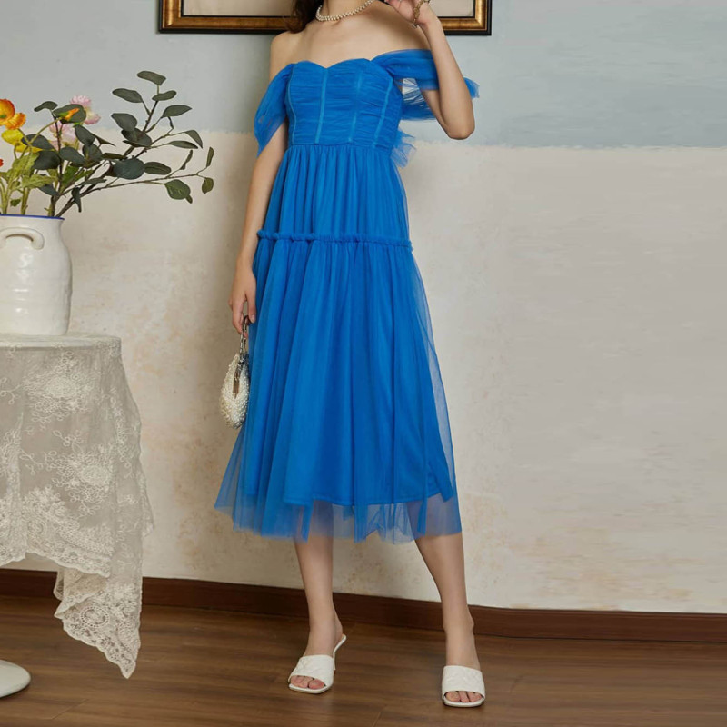 Off Shoulder Sexy Tulle Wedding Party Bandeau Fashion Party Wedding Guest Dress
