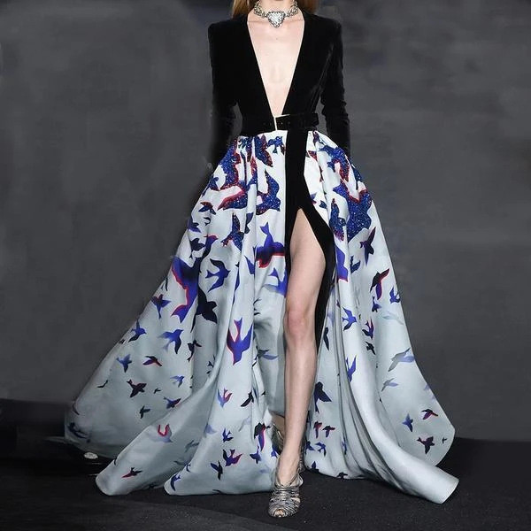 Women's Fashion Party Elegant Velvet Sexy V Neck Gown Wedding Guest Dress
