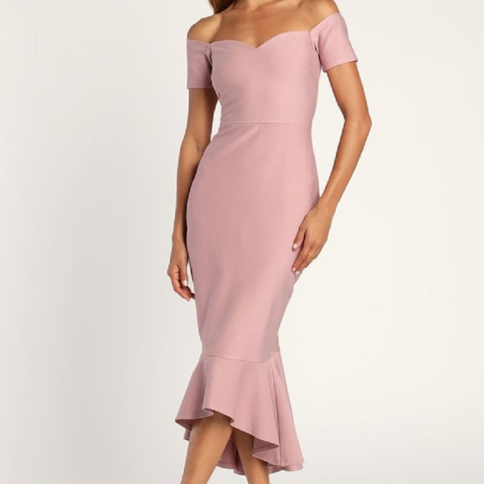 Women's Fashion Solid Color Off Shoulder Neck Sexy  Bodycon Dress