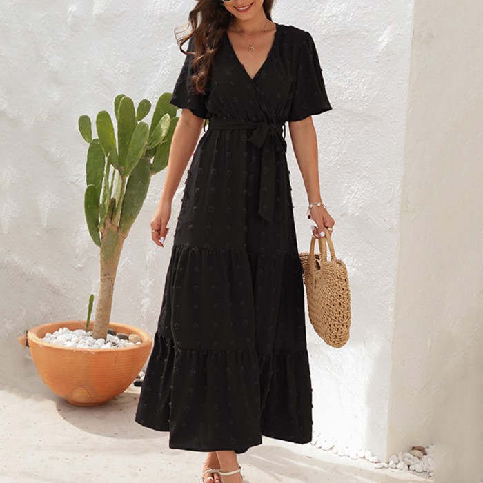 Women's Elegant V Neck High Waist Camisole Casual Fashion  Maxi Dress
