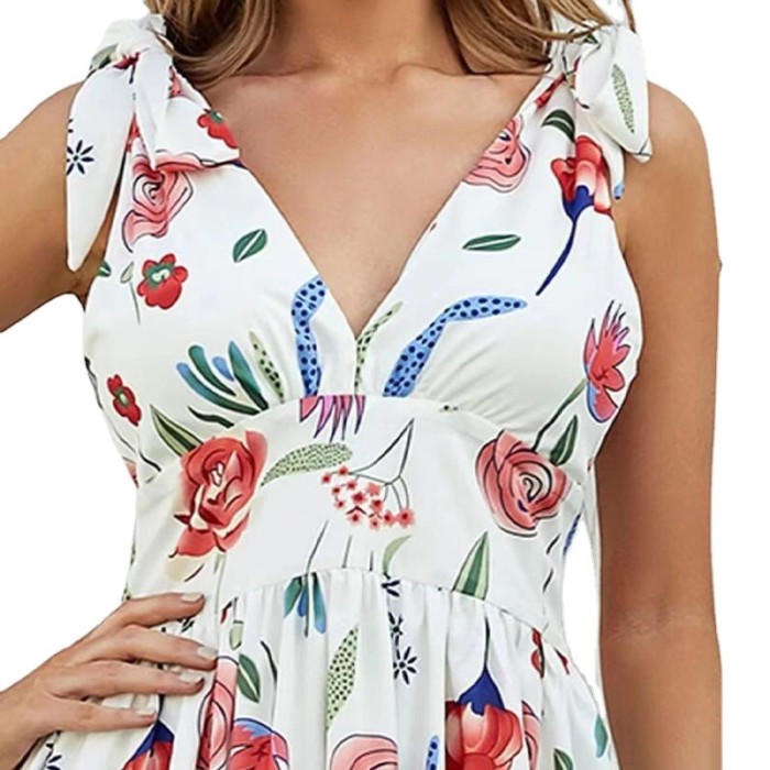 Fashion Sexy Retro Bow Knot Sleeveless V-Neck  Wedding Guest Dress