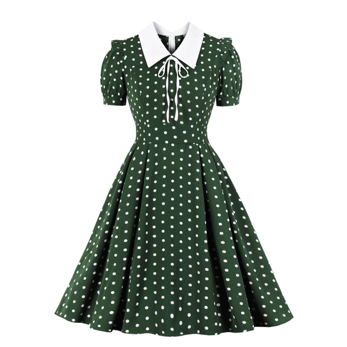 Women's Fashion Sexy Vintage Polka Dot Rock 'n Roll 40 Years  Casual Dress