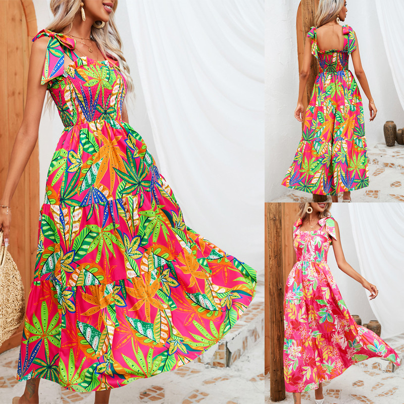 Holiday Boho Sleeveless Beach Vacation Print Elegant Maxi Dress
