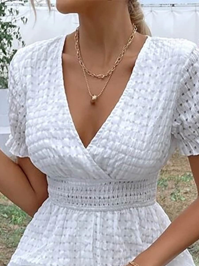 Women's Deep V Neck Solid Color Sexy Fashion Bohemian Casual Dress