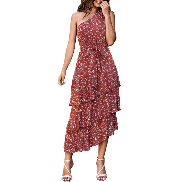 Women's Casual One Shoulder Bohemian Loose Tie Irregular Beach  Maxi Dress