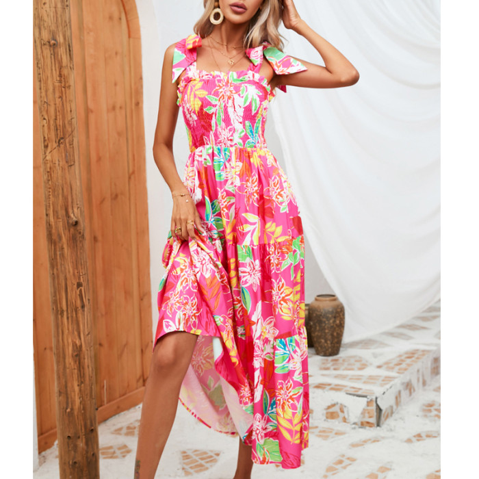 Holiday Boho Sleeveless Beach Vacation Print Elegant Maxi Dress