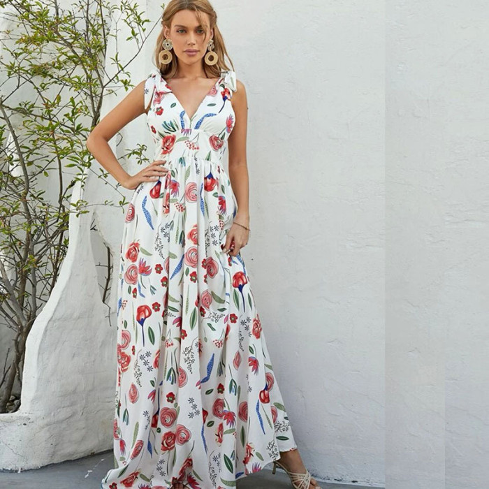 Fashion Sexy Retro Bow Knot Sleeveless V-Neck  Wedding Guest Dress