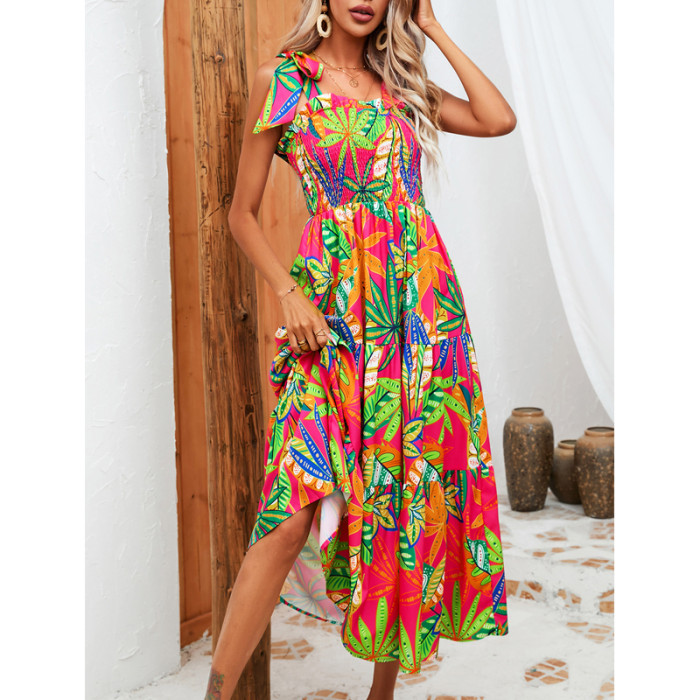 Holiday Boho Sleeveless Beach Vacation Print Elegant Maxi Dress