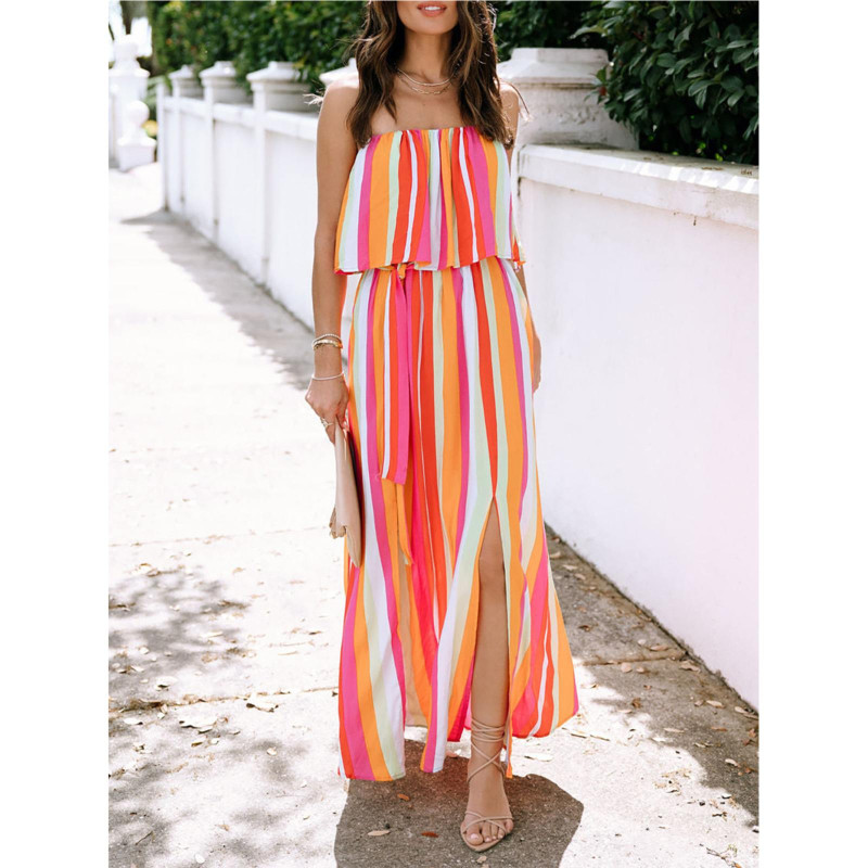 Vintage Off Shoulder Floral Sleeveless Boho Beach Party  Maxi Dress