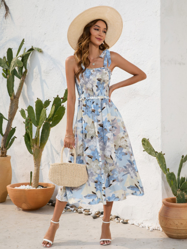 Summer Ladies Floral Print Sleeveless Casual Resort A-Line Maxi Dress
