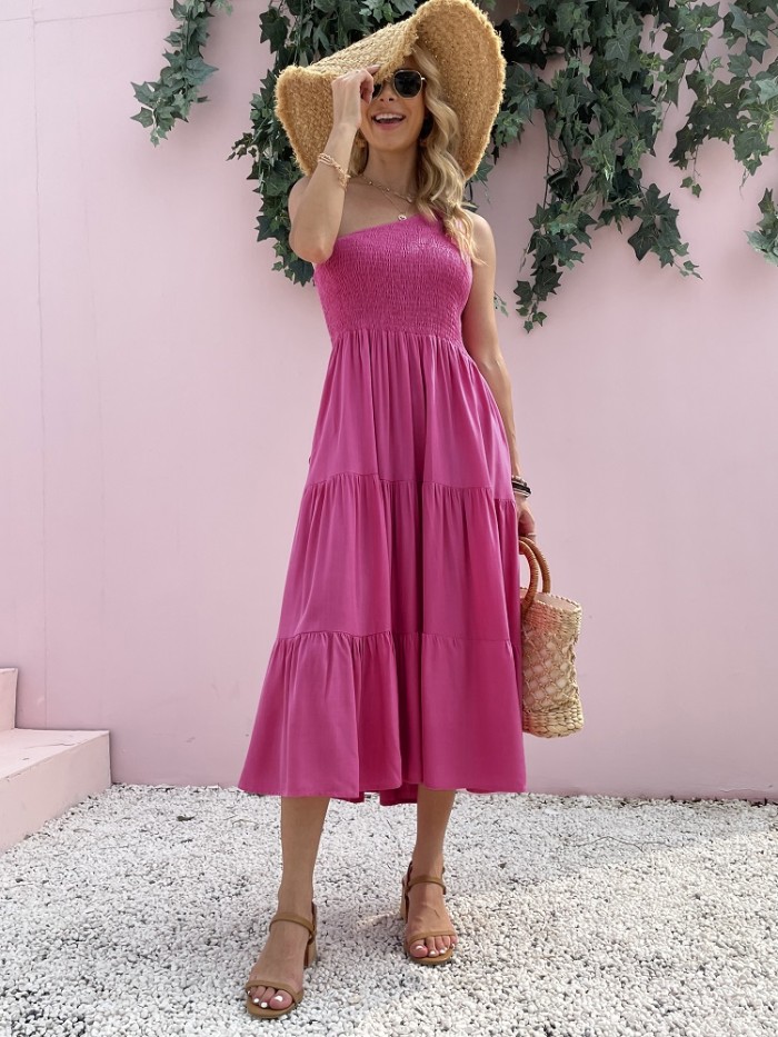 Women's Boho Sexy Elegant One Shoulder Party Pocket Pleated  Maxi Dress