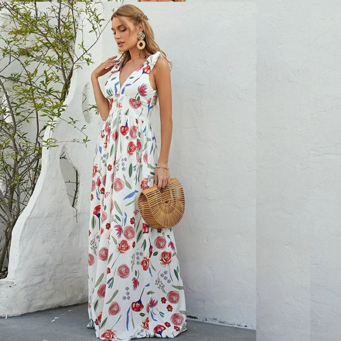 Fashion Sexy Retro Bow Knot Sleeveless V-Neck  Wedding Guest Dress