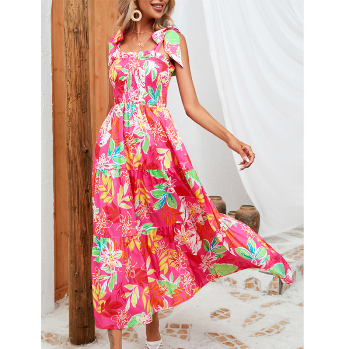 Holiday Boho Sleeveless Beach Vacation Print Elegant Maxi Dress