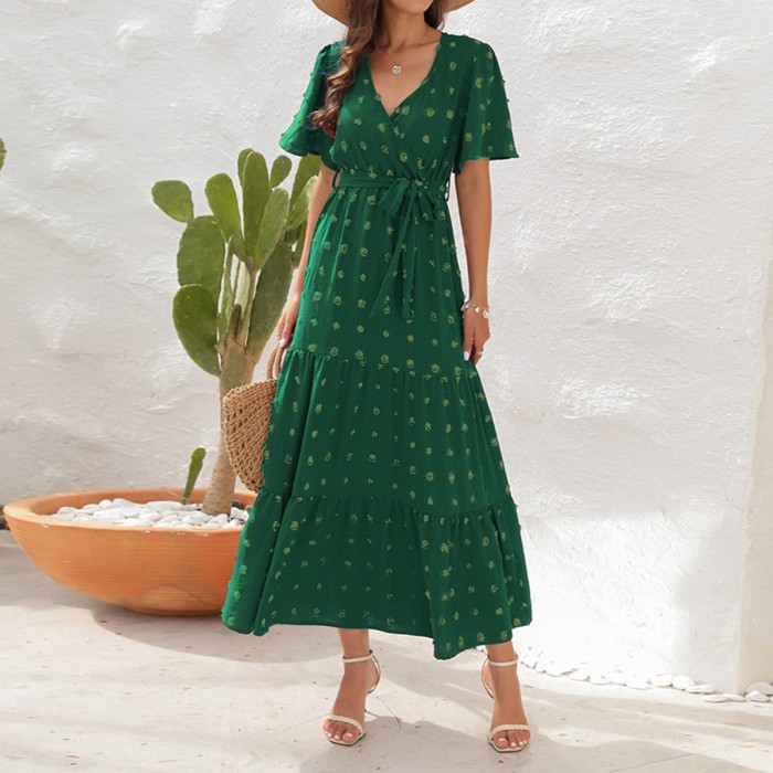 Women's Elegant V Neck High Waist Camisole Casual Fashion  Maxi Dress