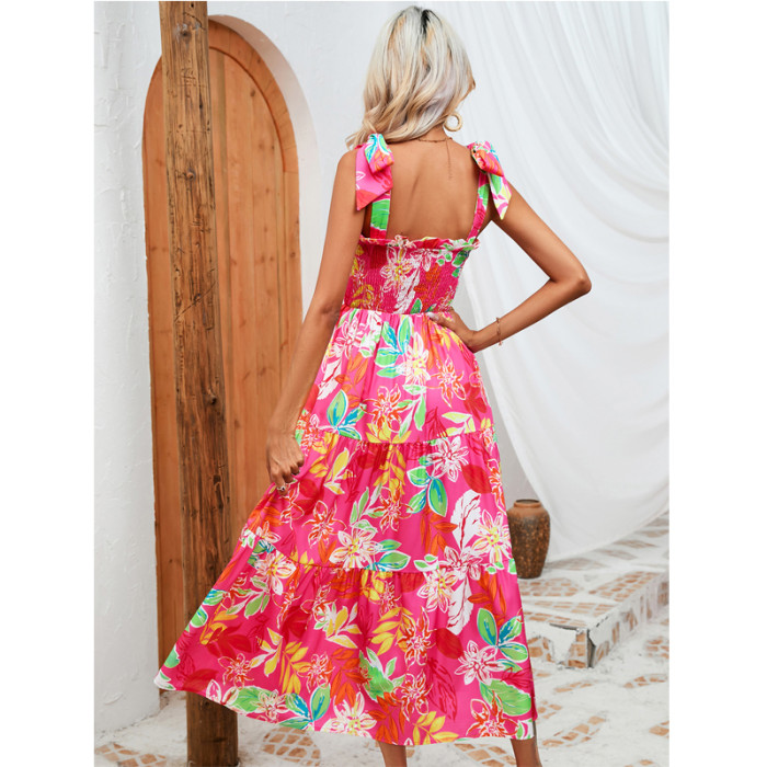 Holiday Boho Sleeveless Beach Vacation Print Elegant Maxi Dress