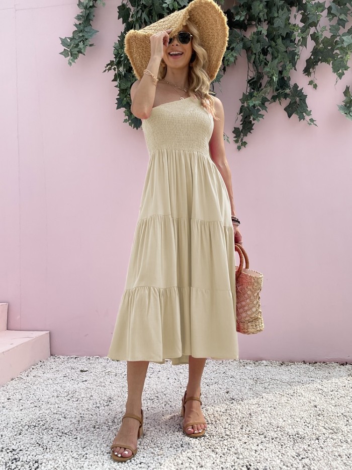 Women's Boho Sexy Elegant One Shoulder Party Pocket Pleated  Maxi Dress