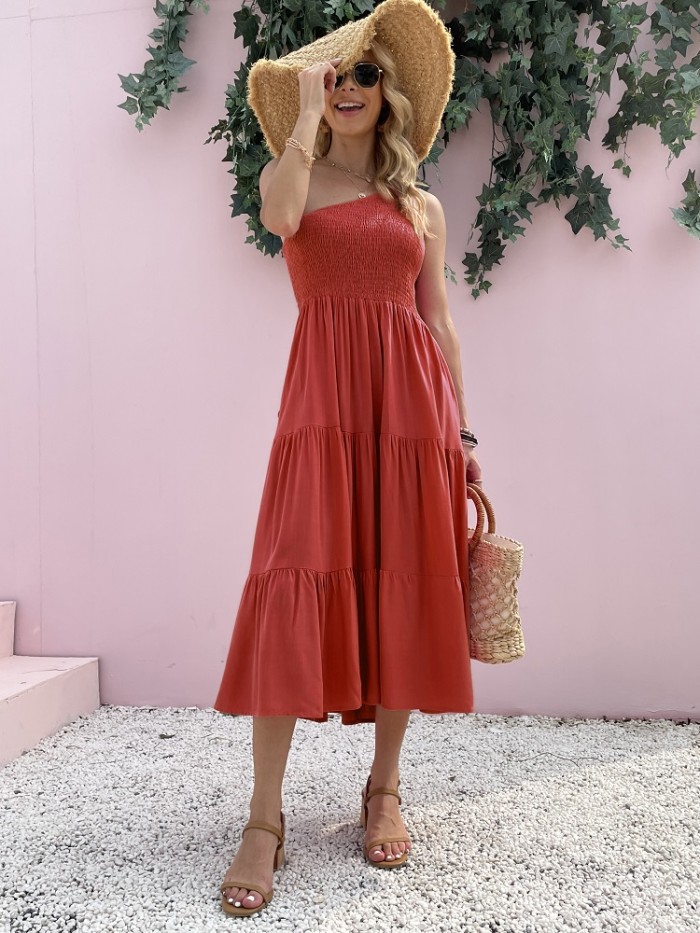 Women's Boho Sexy Elegant One Shoulder Party Pocket Pleated  Maxi Dress