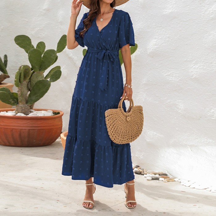 Women's Elegant V Neck High Waist Camisole Casual Fashion  Maxi Dress