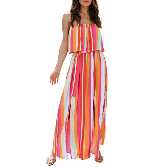 Vintage Off Shoulder Floral Sleeveless Boho Beach Party  Maxi Dress