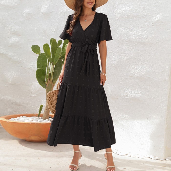 Women's Elegant V Neck High Waist Camisole Casual Fashion  Maxi Dress