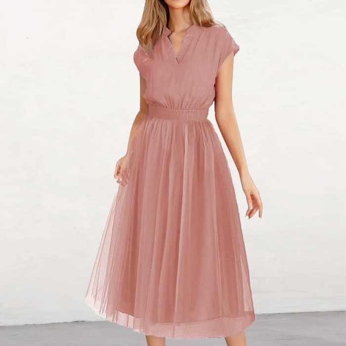 Trendy Solid Color Tulle Ball Fitted Formal Wedding Guest Dresses