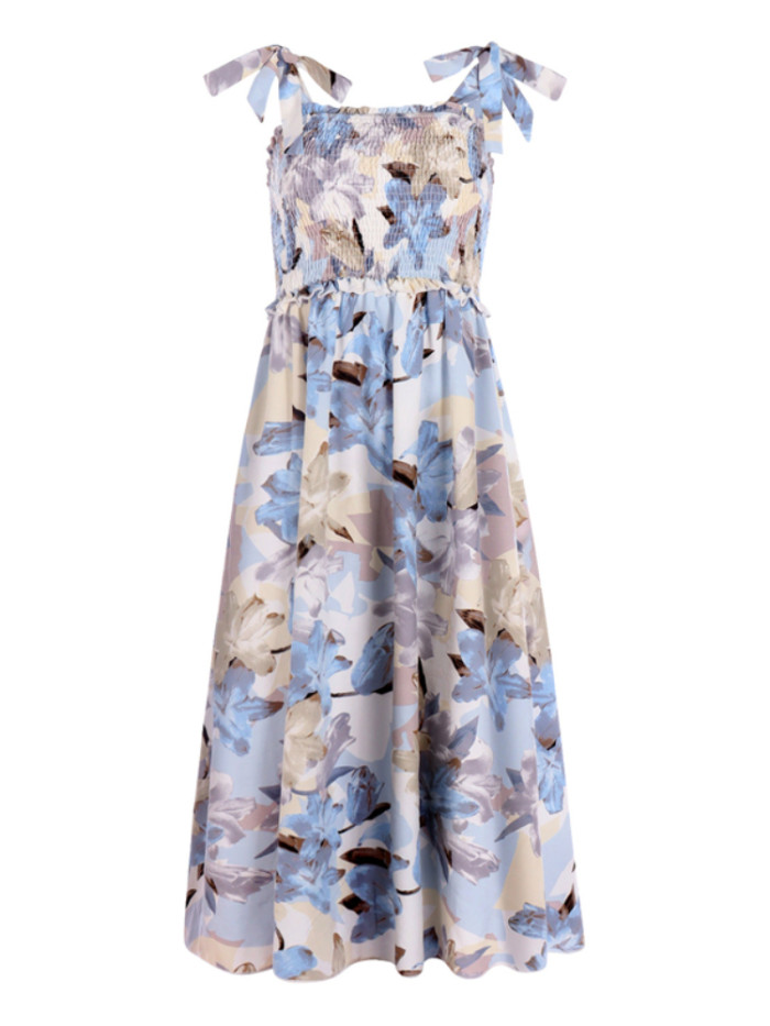 Summer Ladies Floral Print Sleeveless Casual Resort A-Line Maxi Dress