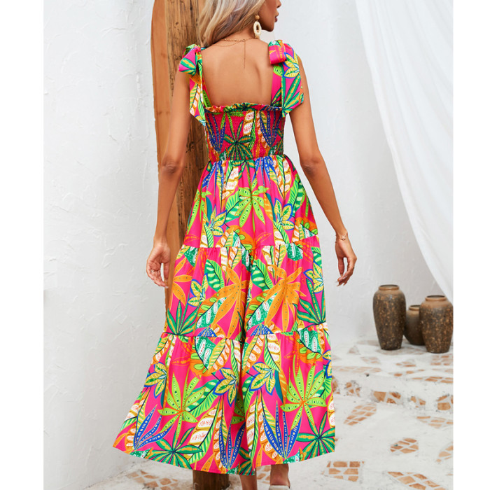 Holiday Boho Sleeveless Beach Vacation Print Elegant Maxi Dress