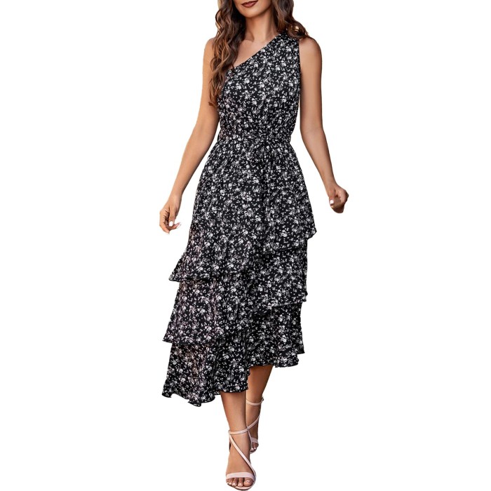 Women's Casual One Shoulder Bohemian Loose Tie Irregular Beach  Maxi Dress