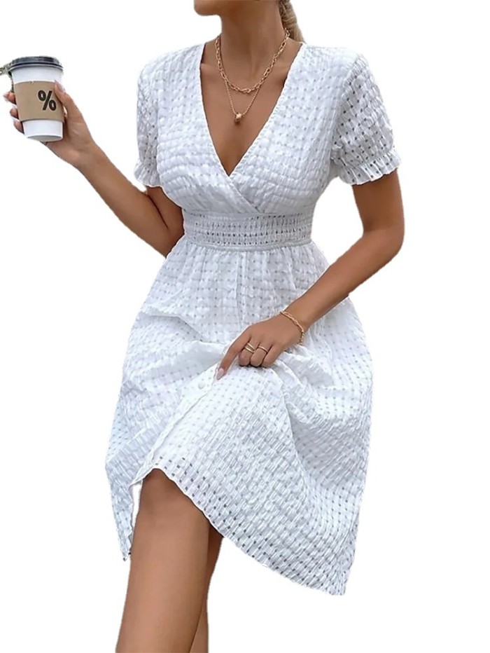 Women's Deep V Neck Solid Color Sexy Fashion Bohemian Casual Dress