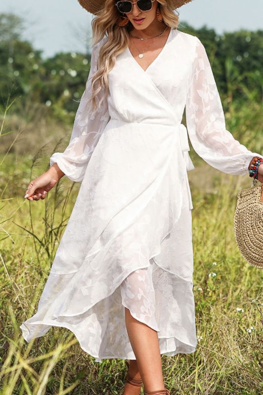 Elegant Chic Wrap Jacquard Ties Boho Party Holiday  Wedding Guest Dress