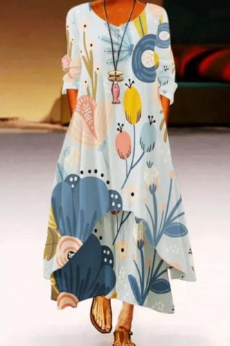 Casual Elegant Long Sleeve Fashion Floral Loose O-Neck Maxi Dress