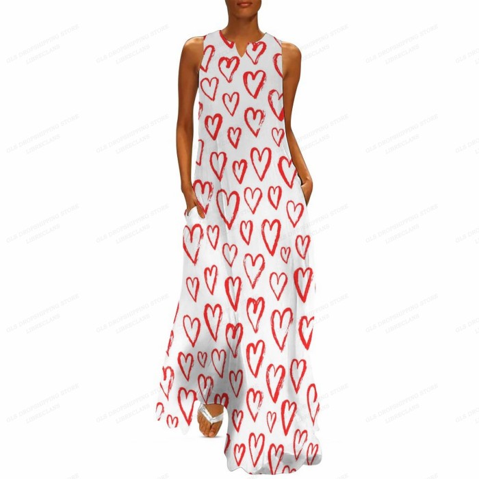 Ladies Fashion Party Heart Print Casual Loose  Maxi Dress