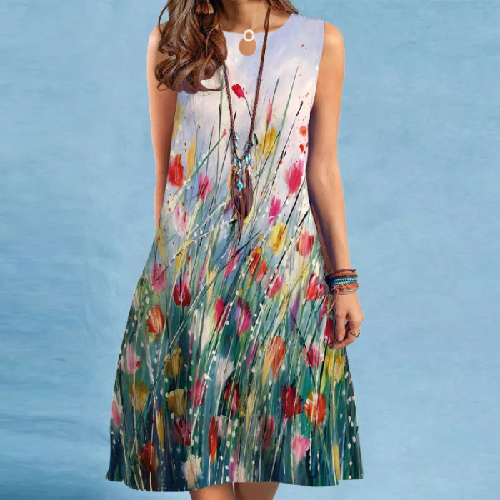 Summer Fashion Bohemian 3D Printed Loose Casual Dress