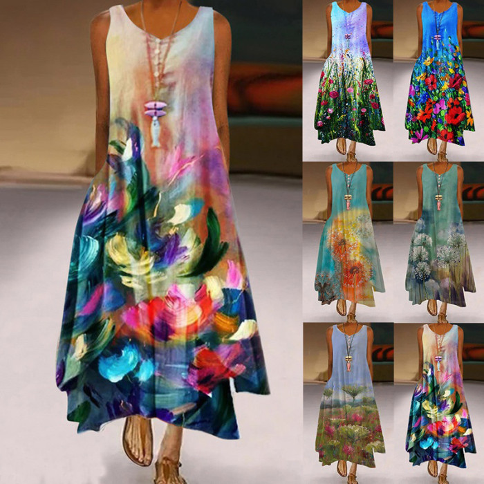 Women's Loose 3D Boho Vintage Casual Floral Party Maxi Dress