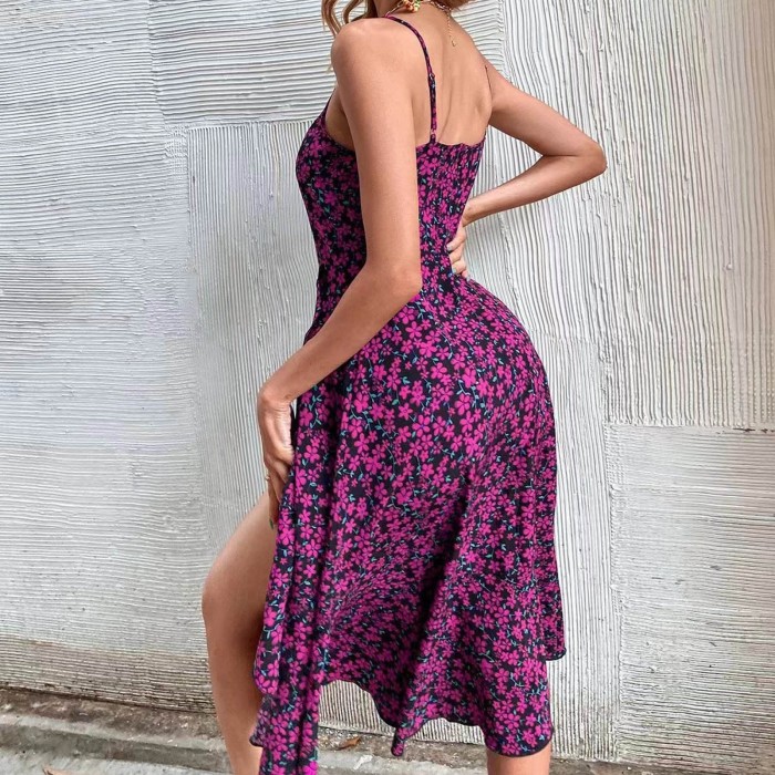 Women's Boho Print High Waist Tie Casual Dress