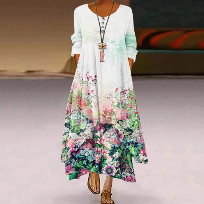 Women's Summer Floral Print Boho Summer Loose Casual Wedding Guest Dress