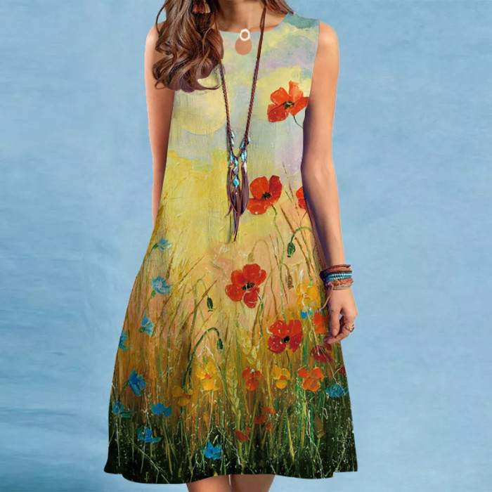 Summer Fashion Bohemian 3D Printed Loose Casual Dress