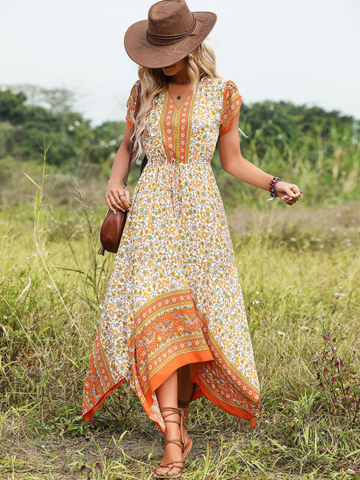 Boho Print High Waist Tank Top Asymmetric Party Beach Sexy  Maxi Dress