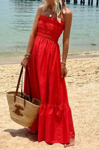 Sexy Pleated Stretch Vintage Solid Slim A-Line Fashion Wedding Guest Dress