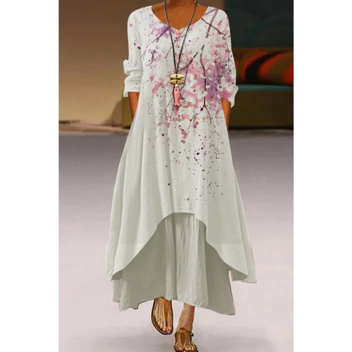 Casual Elegant Long Sleeve Fashion Floral Loose O-Neck Maxi Dress