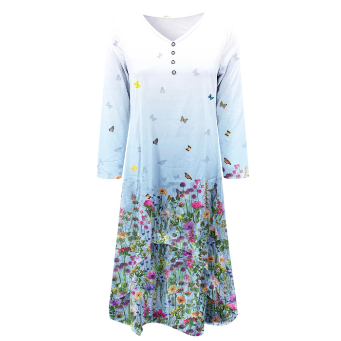 Women's Summer Floral Print Boho Summer Loose Casual Wedding Guest Dress