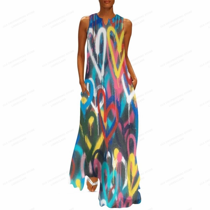 Ladies Fashion Party Heart Print Casual Loose  Maxi Dress