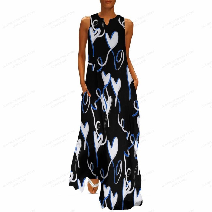 Ladies Fashion Party Heart Print Casual Loose  Maxi Dress