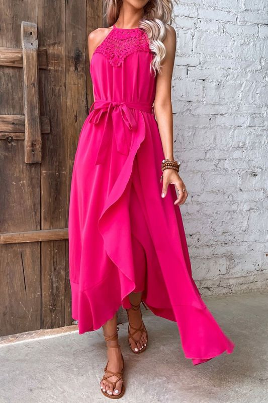 Women's Fashion Sexy Solid Color Halter Neck Irregular Elegant Wedding Guest Dress