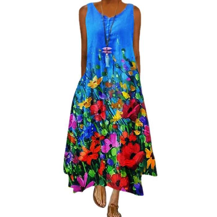 Women's Loose 3D Boho Vintage Casual Floral Party Maxi Dress