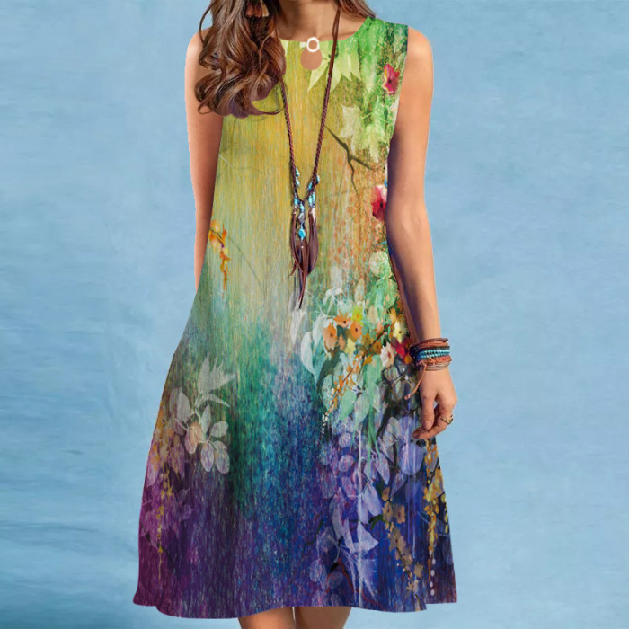 Summer Fashion Bohemian 3D Printed Loose Casual Dress