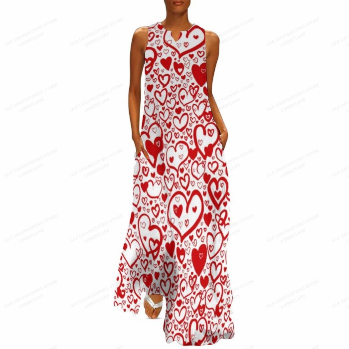 Ladies Fashion Party Heart Print Casual Loose  Maxi Dress