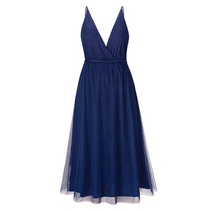 Women's Fashion Luxury Elegant Sexy Mesh Backless Wedding Guest Dress
