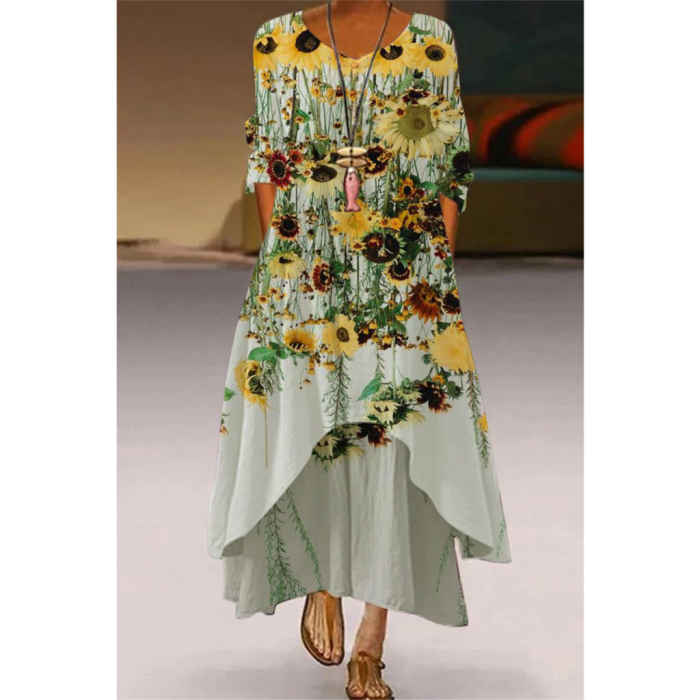 Casual Elegant Long Sleeve Fashion Floral Loose O-Neck Maxi Dress